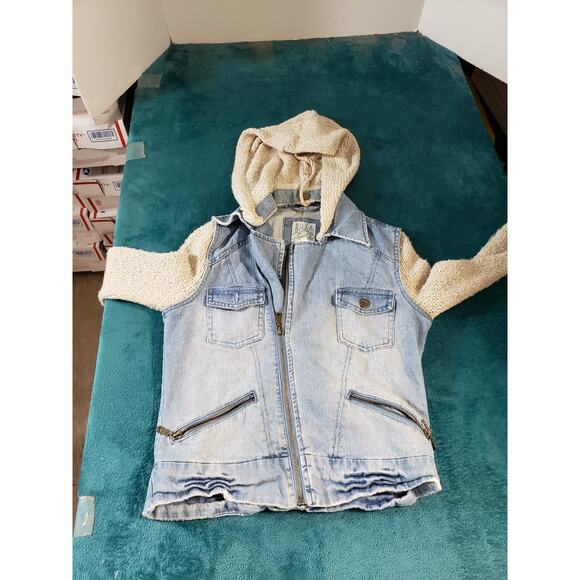 Billabong Jacket Size Small Womens Blue Hoodie Full Zip Denim Knit Ladies - Picture 1 of 7